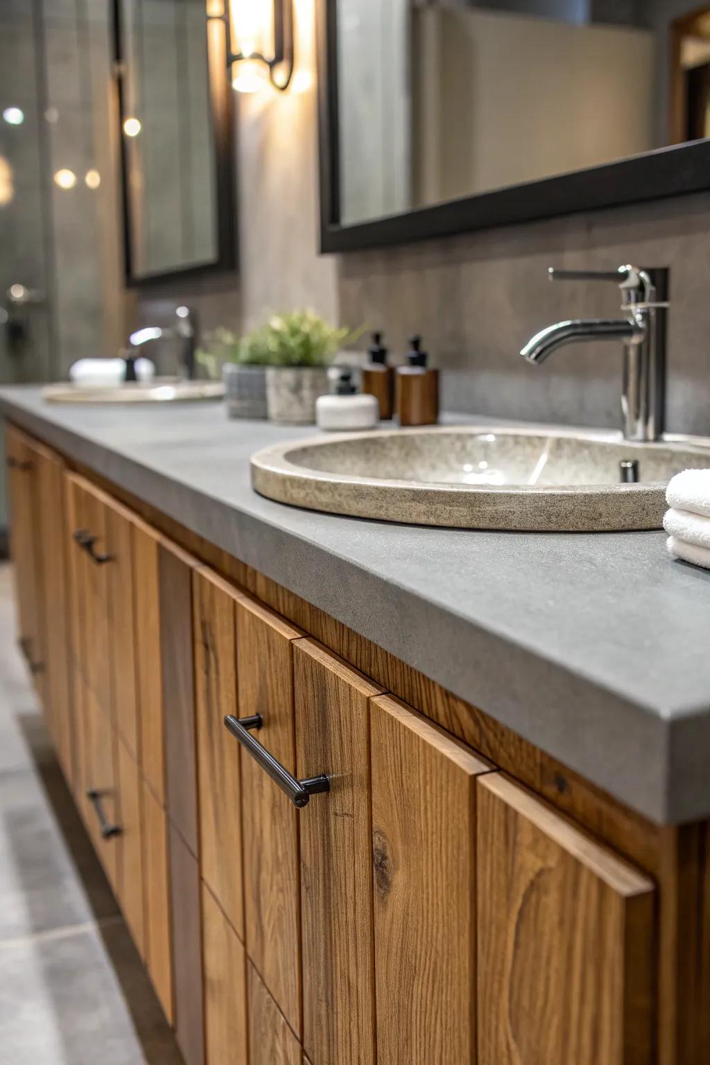 A mix of surfaces elevates the minimalist bathroom decor.