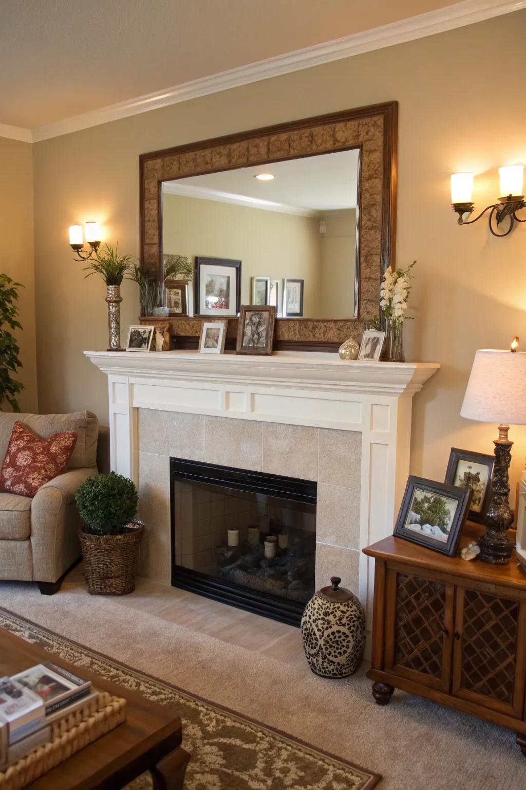 Personalize your mantel space with attractive decor.