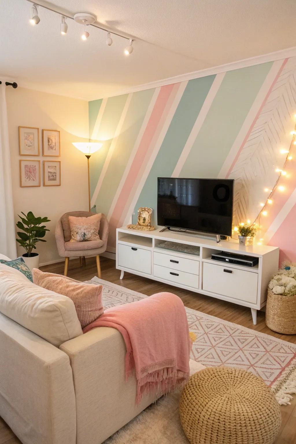 Tinted hues fashion a soothing setting for the TV.