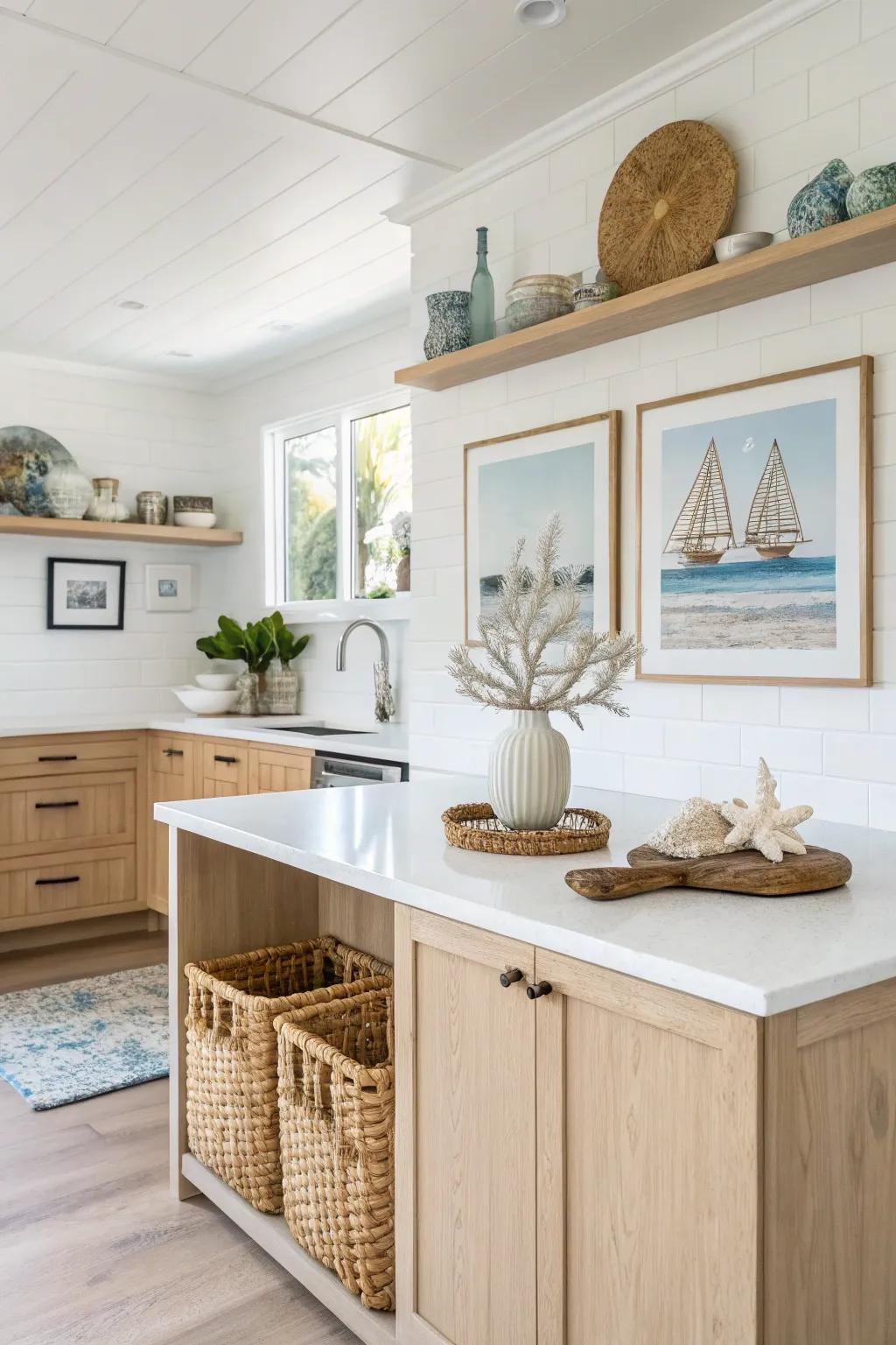 Minimalist decor elevates the coastal theme in this kitchen.