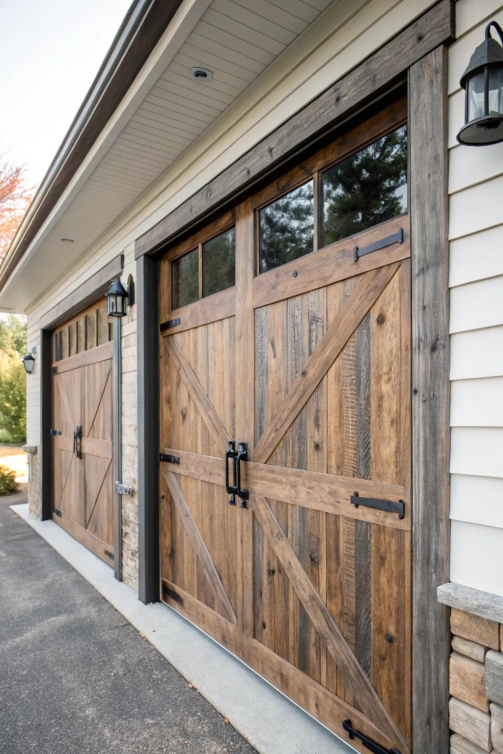 Countryside features meet modern design in this garage door.