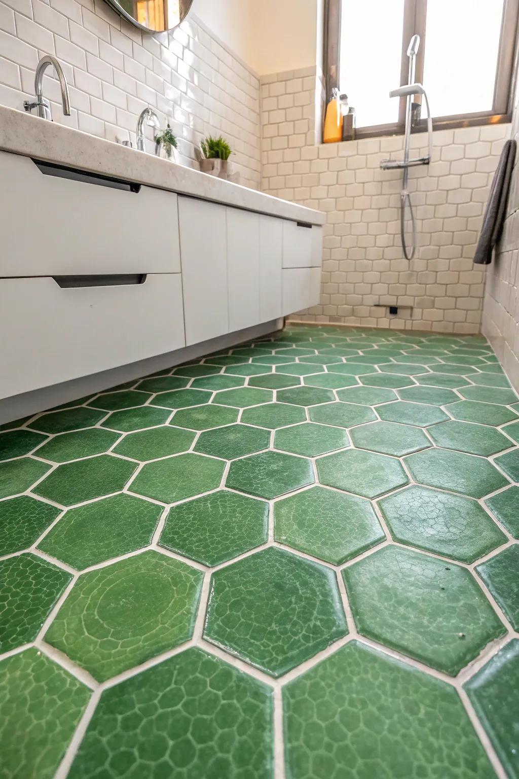 Geometric intrigue with verdant six-sided tiles.