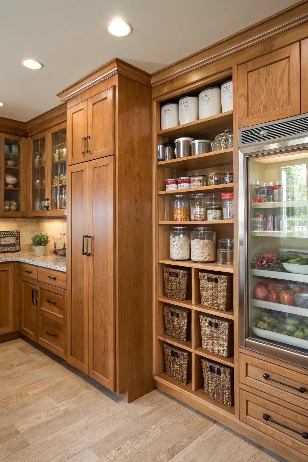 Effective design meets sophistication in walnut cabinetry.