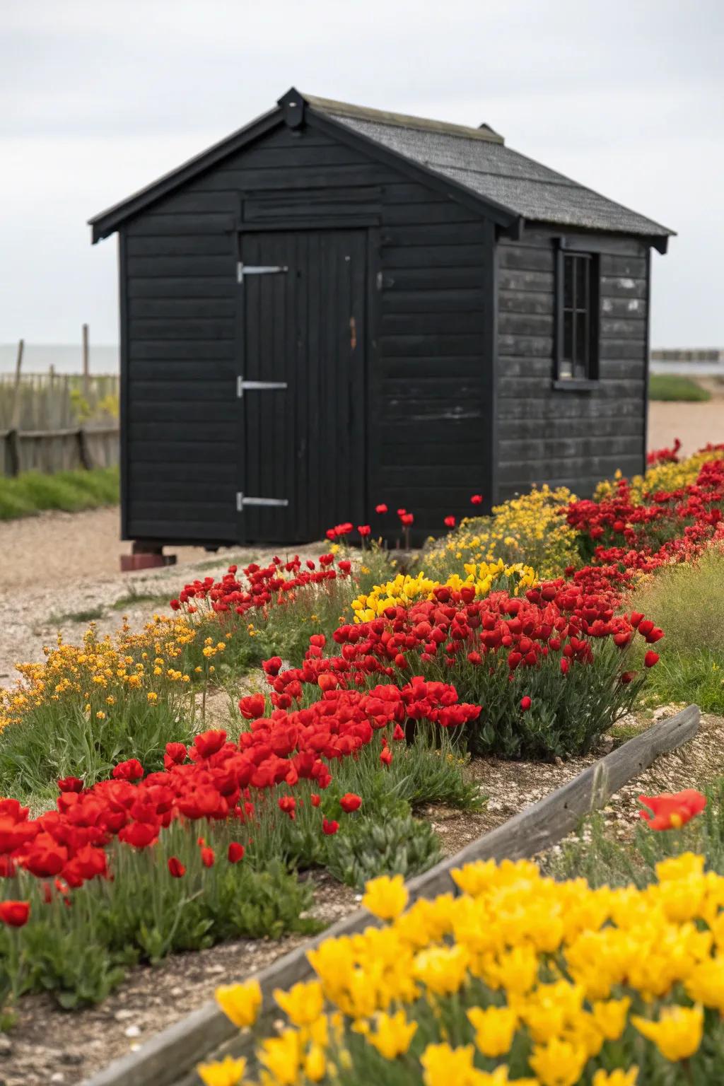 A brave black shed making a dramatic garden statement.