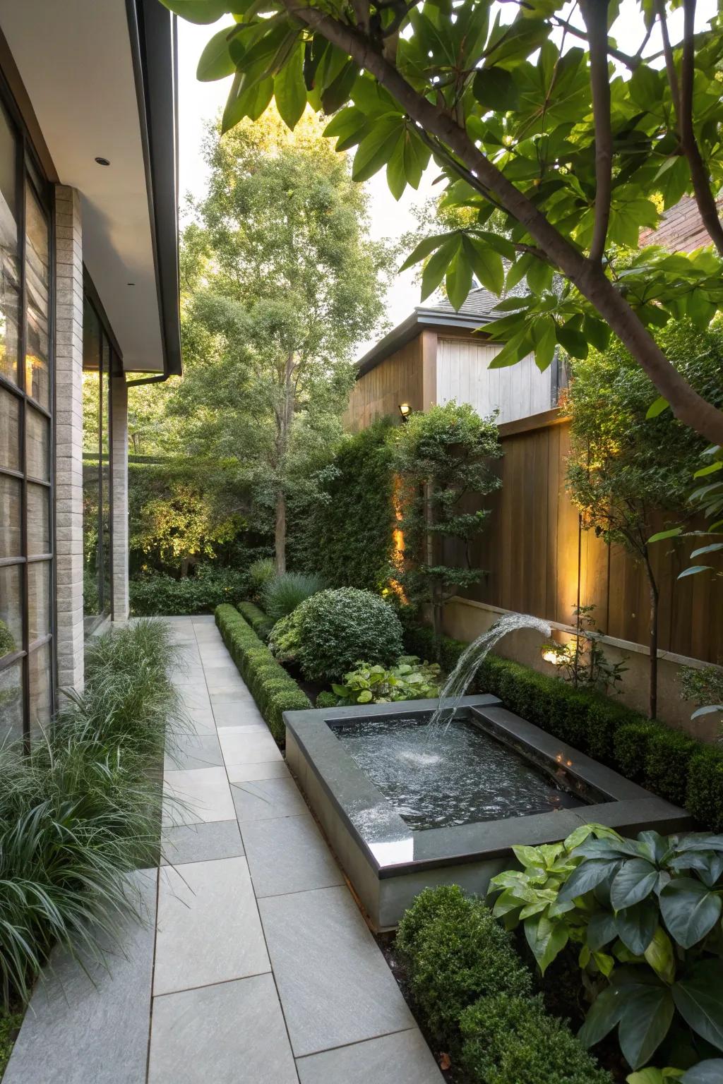 A water element contributes serenity and visual appeal.