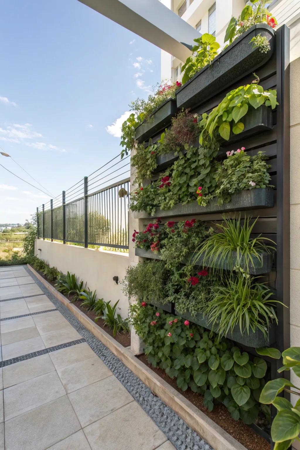 Elevated garden maximizing green space in a compact area.