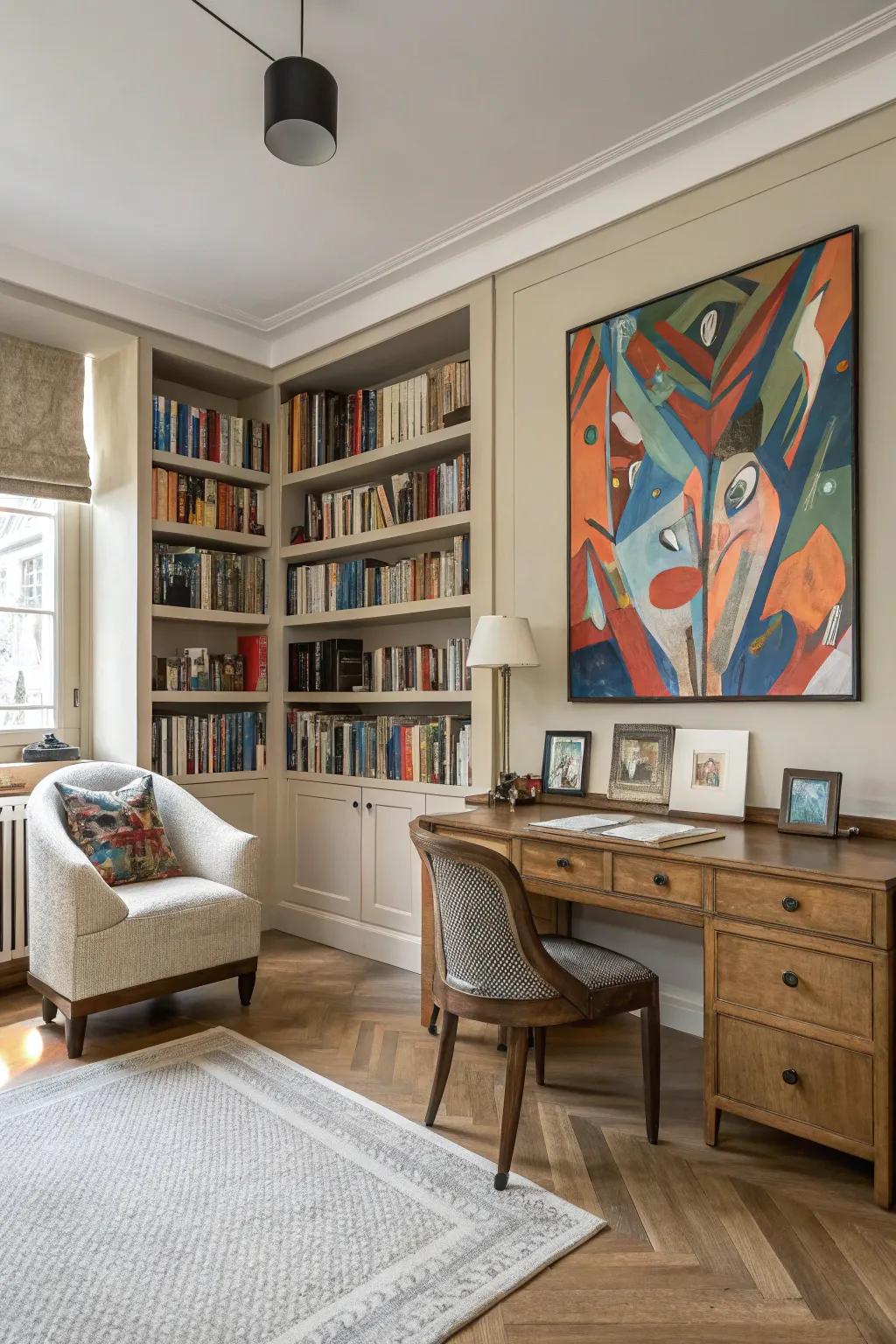 A personalized study featuring art that fosters creativity.