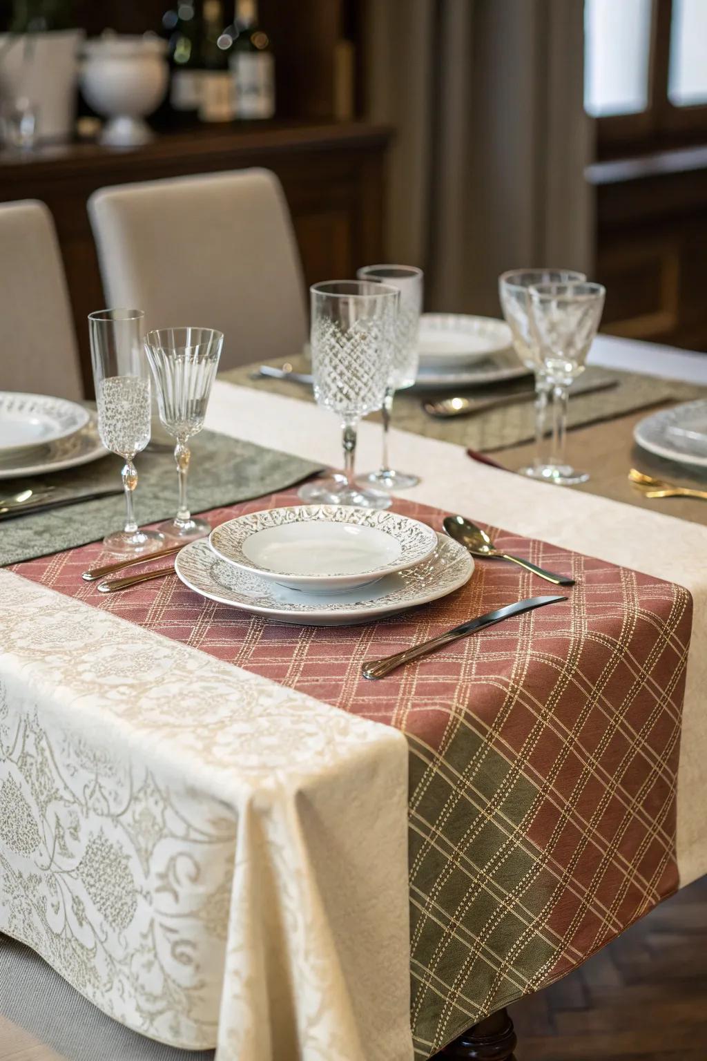 Dual-tone textures deepen the visual effect on the dining table.