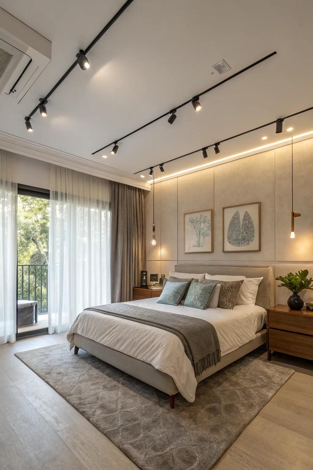 Boudoir with smoothly integrated rail illumination for a harmonious impression.