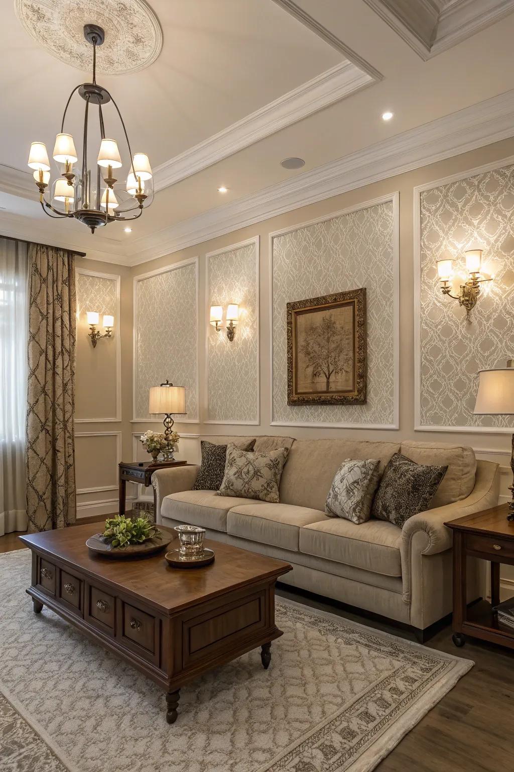 Integrate wall trimmings in conjunction with ornamental constituents so as to engender a seamless design aesthetic.