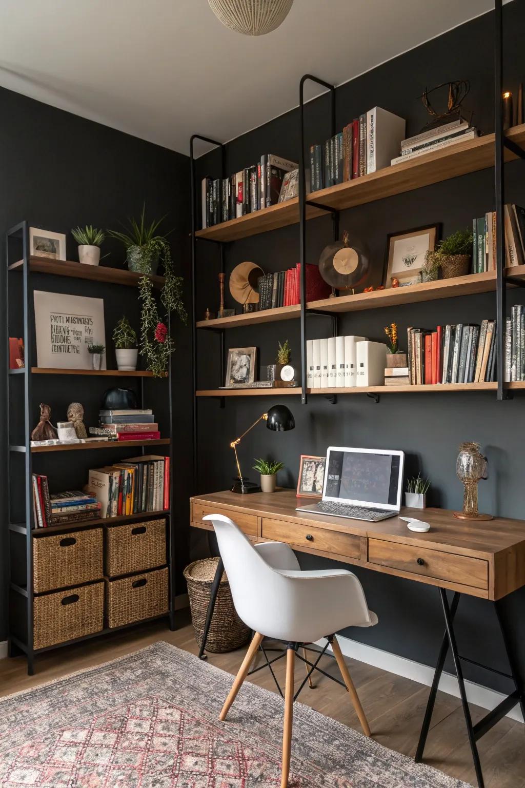 Open shelves enhance character and accessibility.