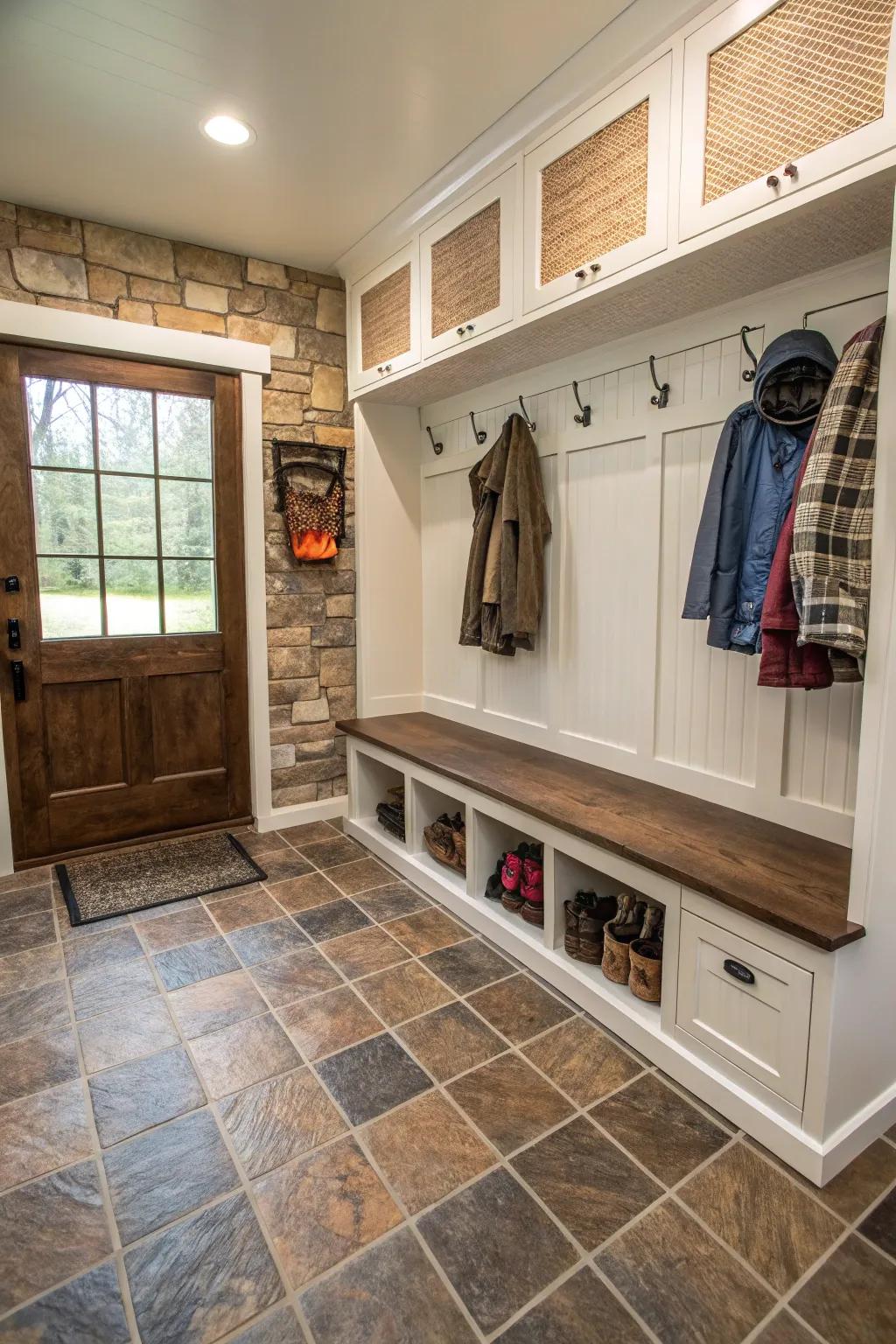Hard wearing tile flooring makes sure it lasts a long time and is easy to keep clean.