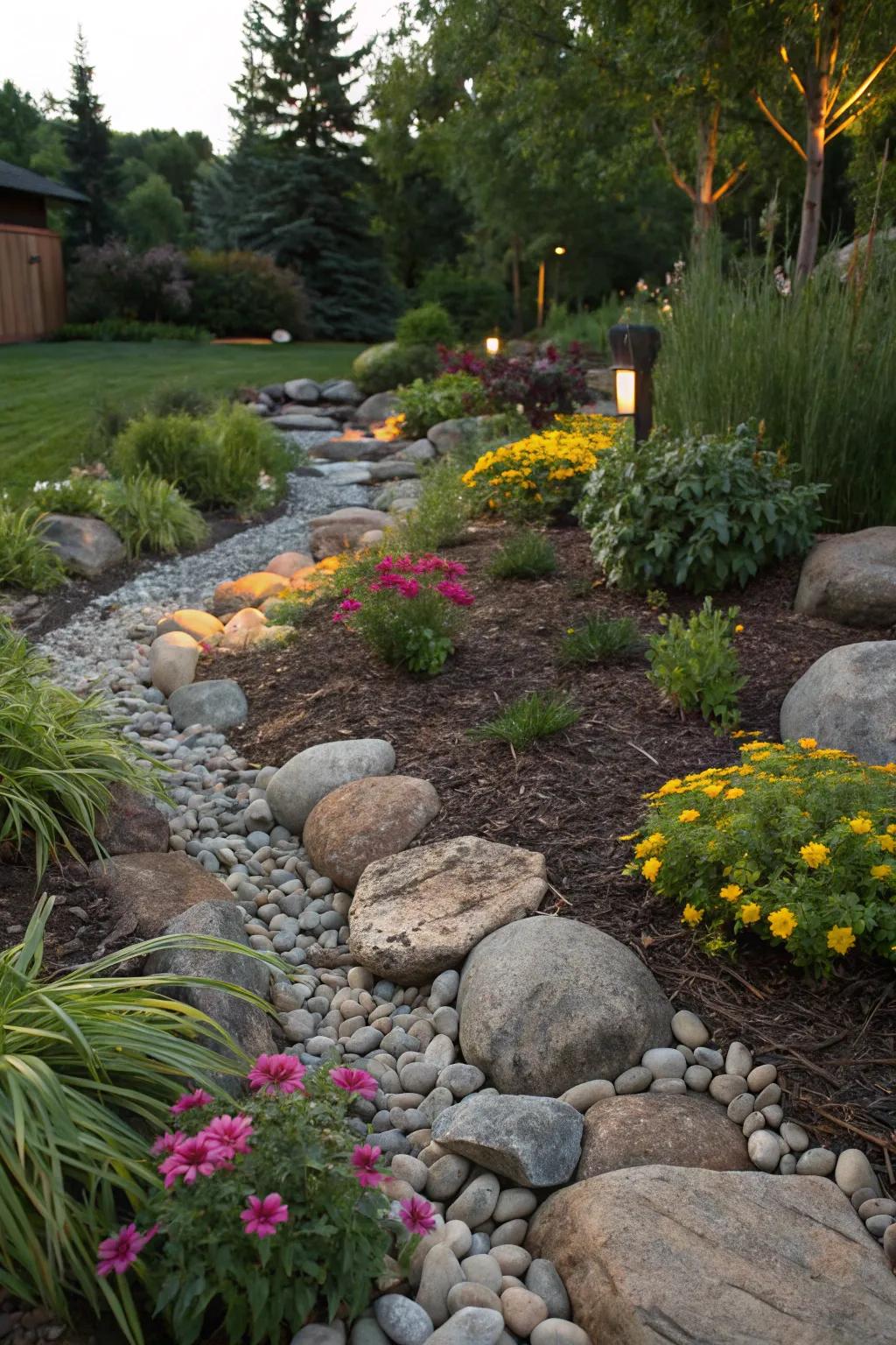 Inherent elements amplify the splendor of mulch borders.