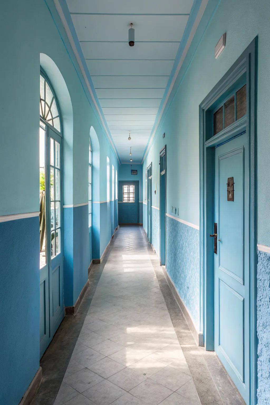 Tranquil hues can make a constricted entryway sense more spacious and calming.