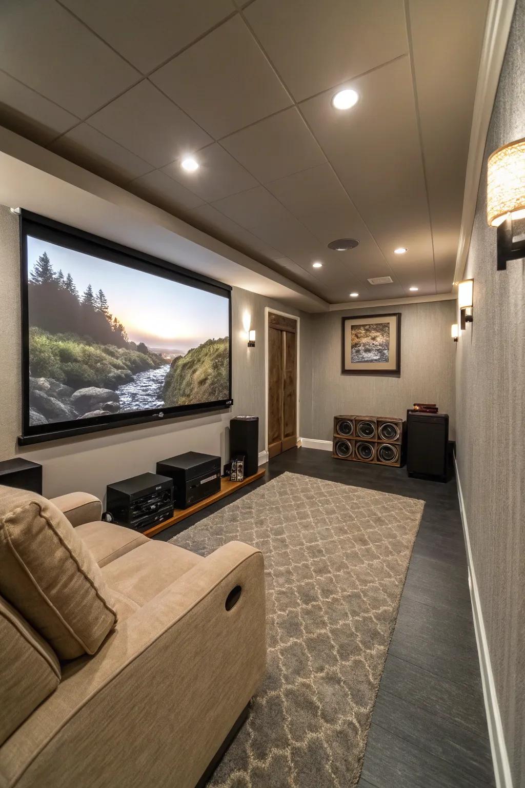 Wall-mounted screens improve viewing while saving area.