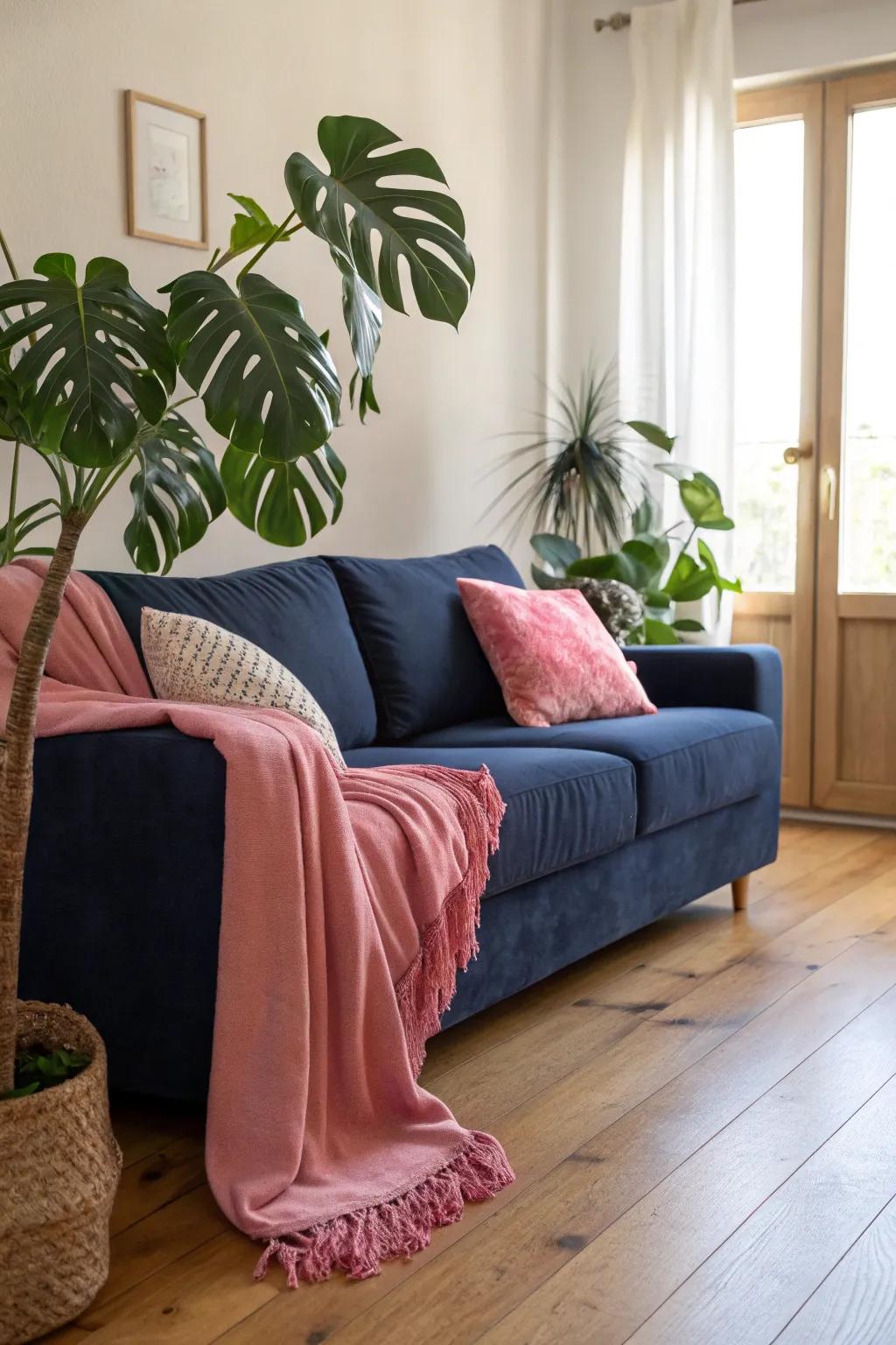 Verdure introduces a refreshing contrast to the marine and rose decor.