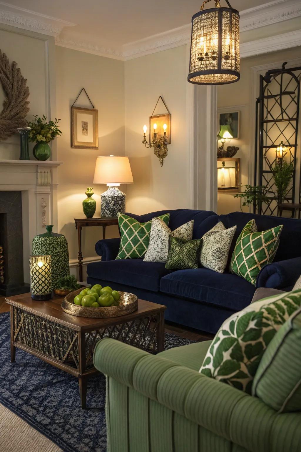 Tiered illumination heightens the family space's coziness and warmth.