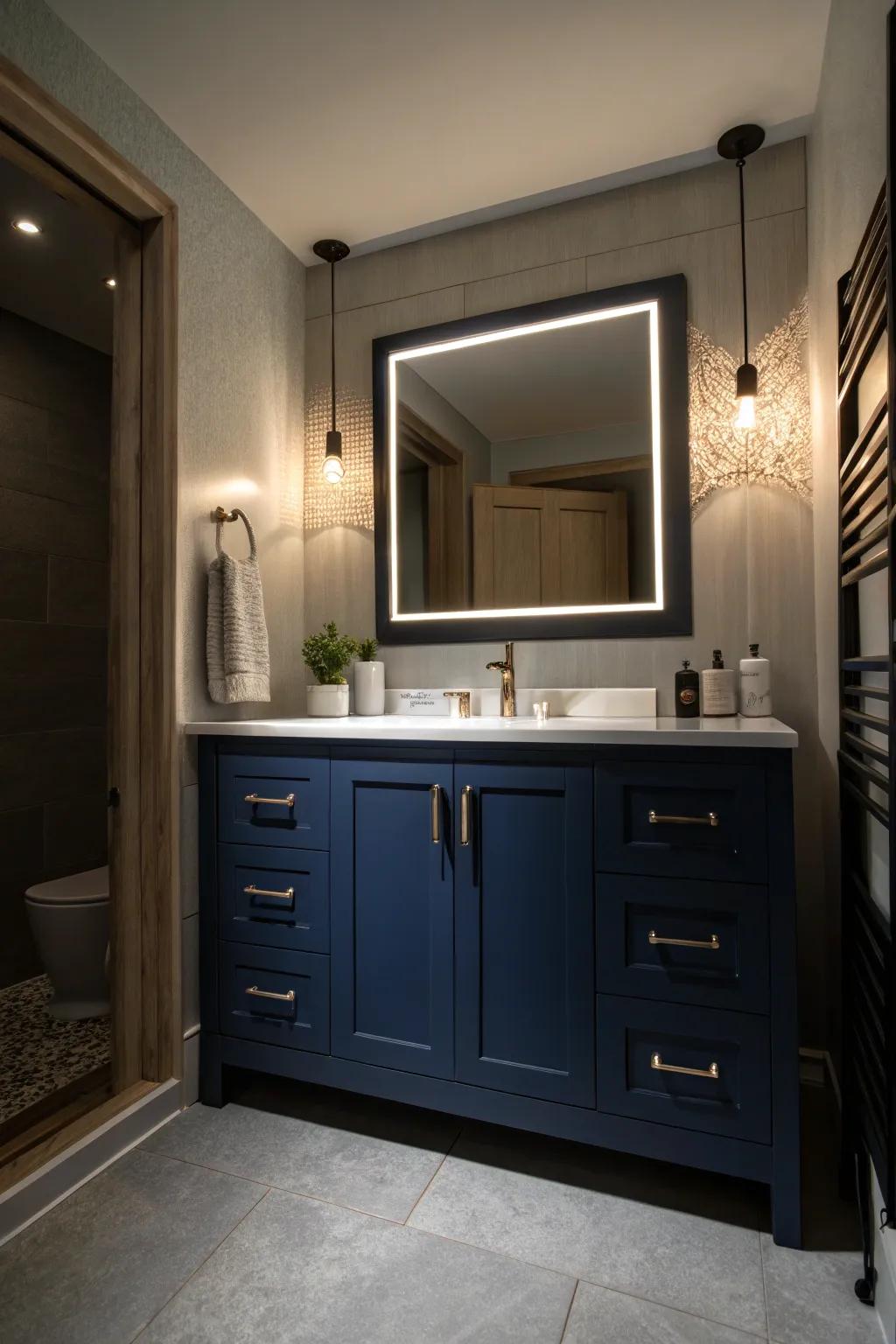 Integrated illumination enhances atmosphere.