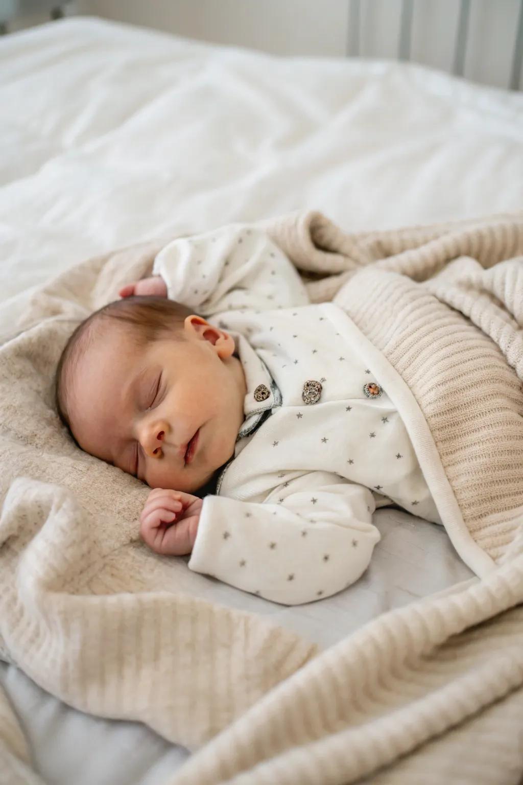 A serene and ageless newborn photograph in muted tones.