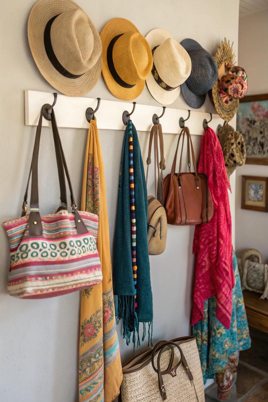 Hooks transform accessories into a visual characteristic.