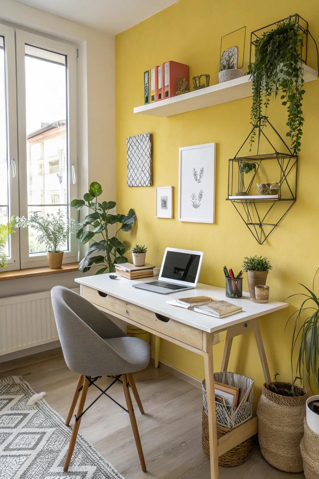 Aureate accent walls infuse a surge of vitality into your workspace.