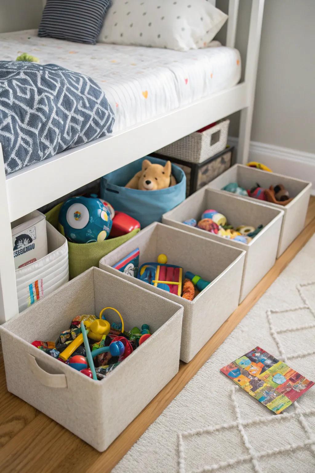 Storage beneath beds: hidden yet not out of access.