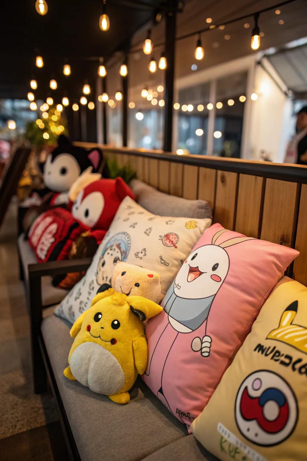Cushions and plushies contribute comfort and distinctiveness to your area.