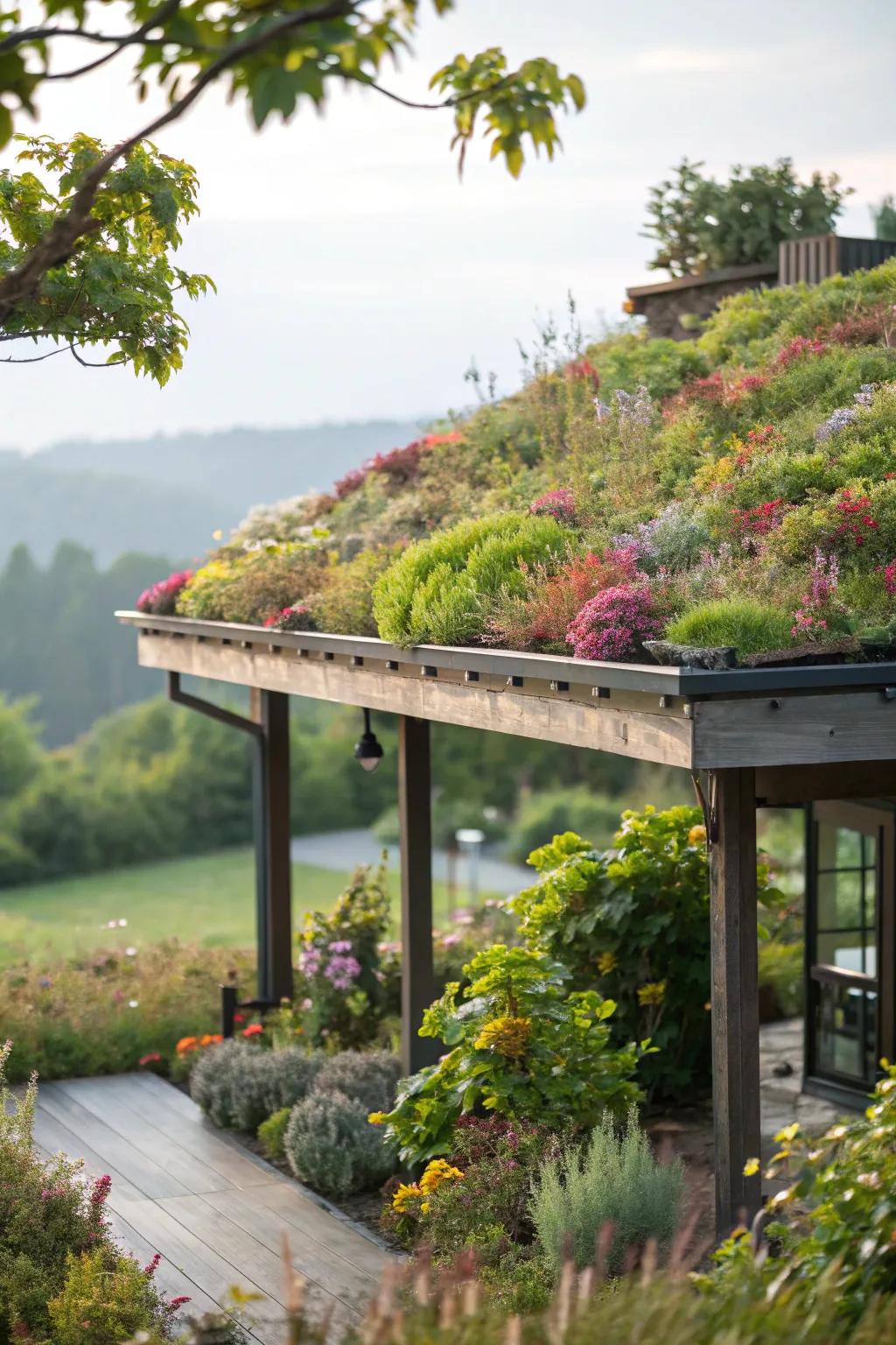 A living roof canopy melds beauty with ecological advantages.