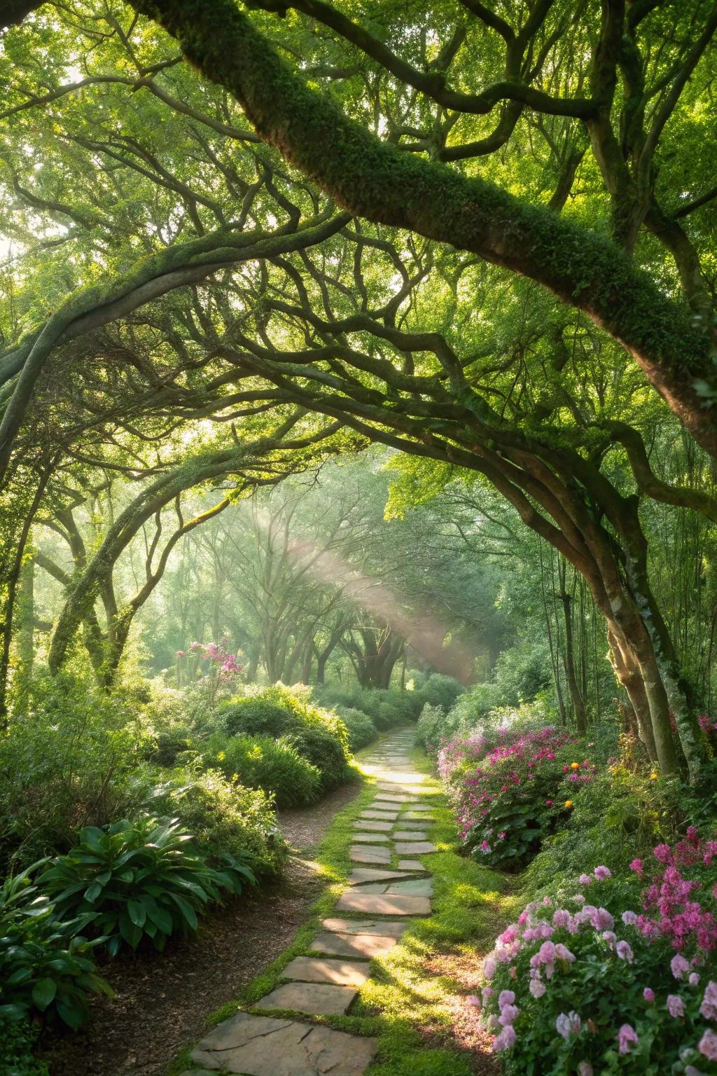 A bewitched woodlands motif contributes enigma and allure.