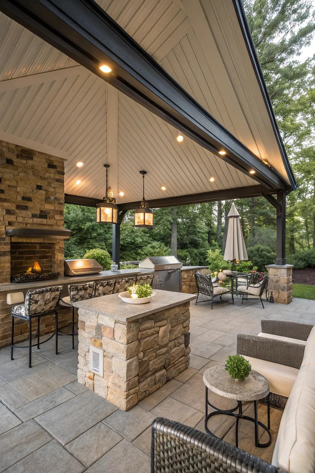 A sheltered grill area prepared for any weather conditions.