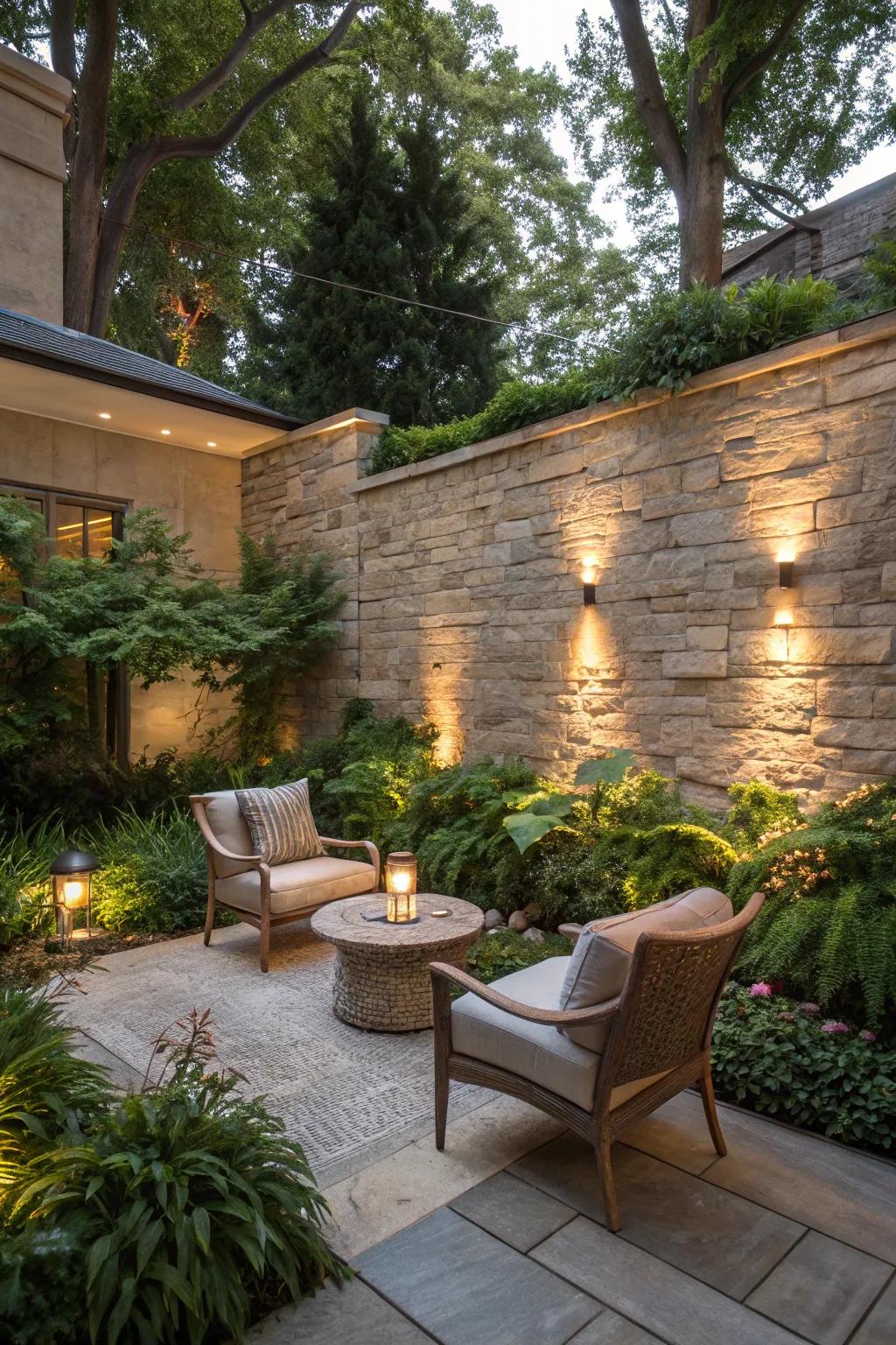 Inherent rock embellishments introduce texture and resilience to your outdoor personal sanctuary.