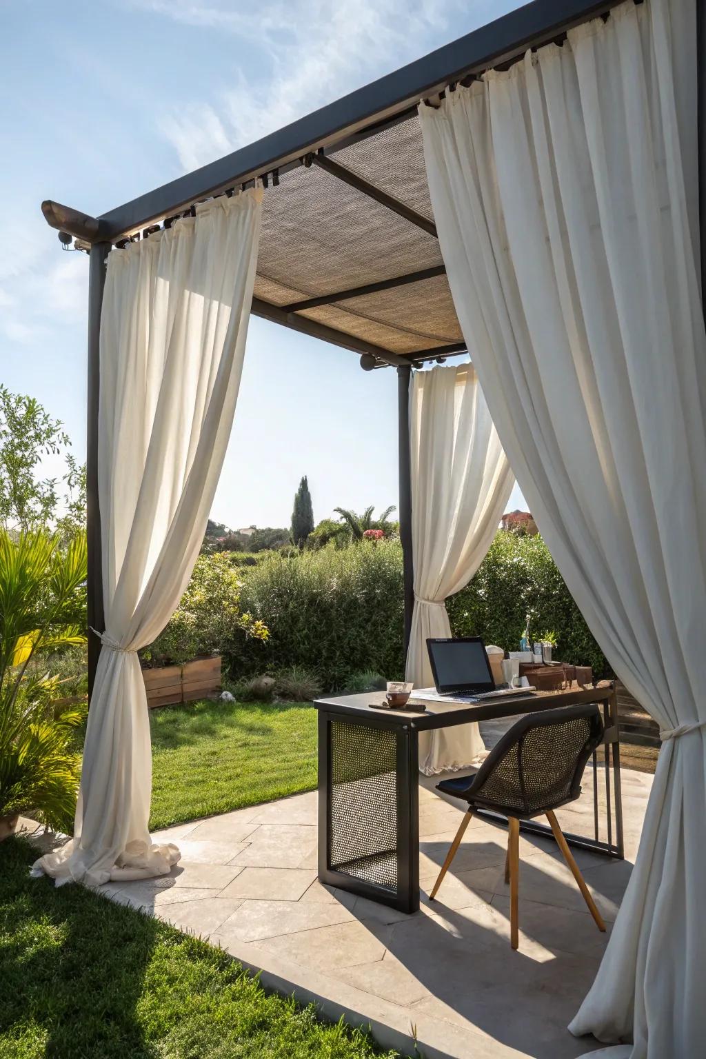 Outdoor curtains offer privacy and a chic aesthetic.