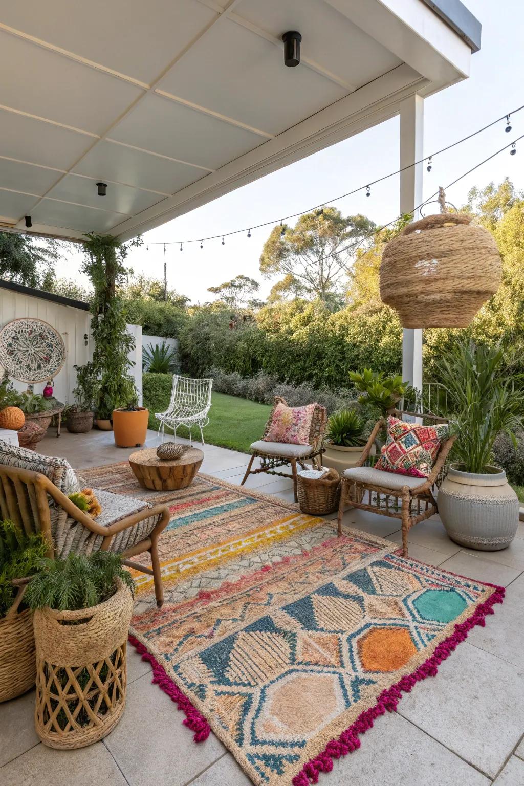 Unique textures utilizing mixed material rugs.