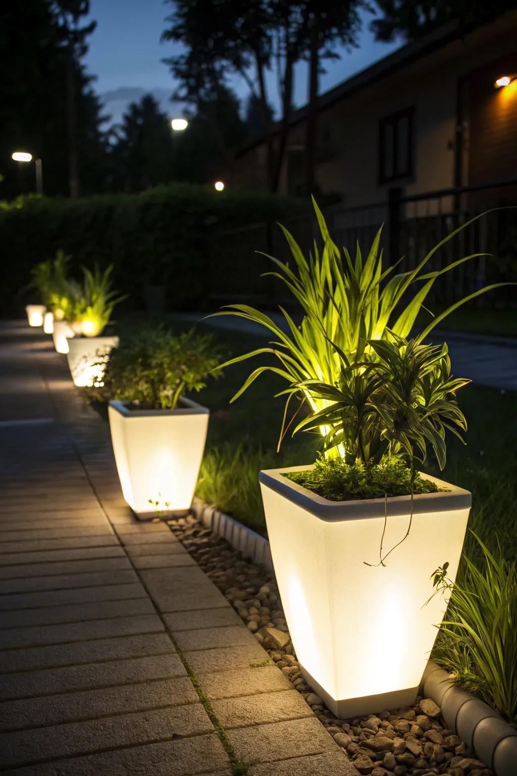Planters that shine bright, day and night.