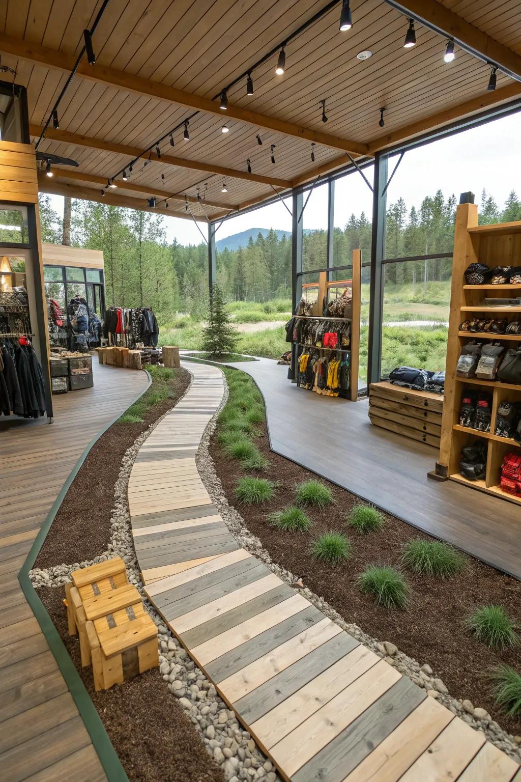 Well-defined spatial arrangements emulating nature trails, conceived for a streamlined customer journey.