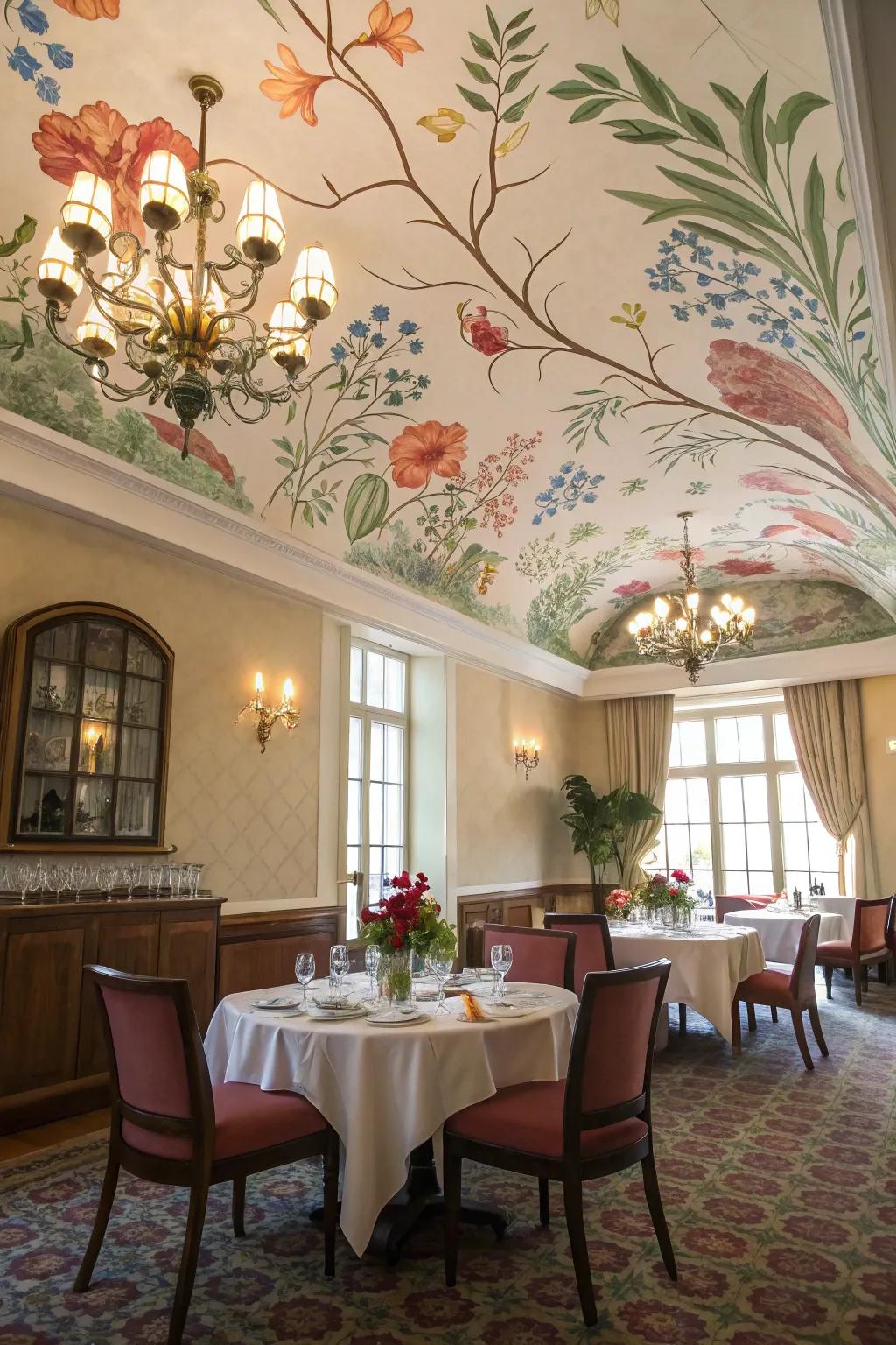 Botanical wall paintings introduce a hint of nature to your overhead decor.