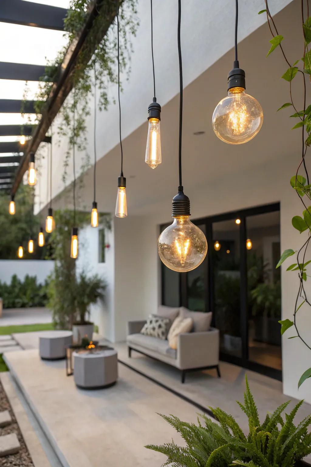 Hanging Bulbs offer a distinctive modern appeal.
