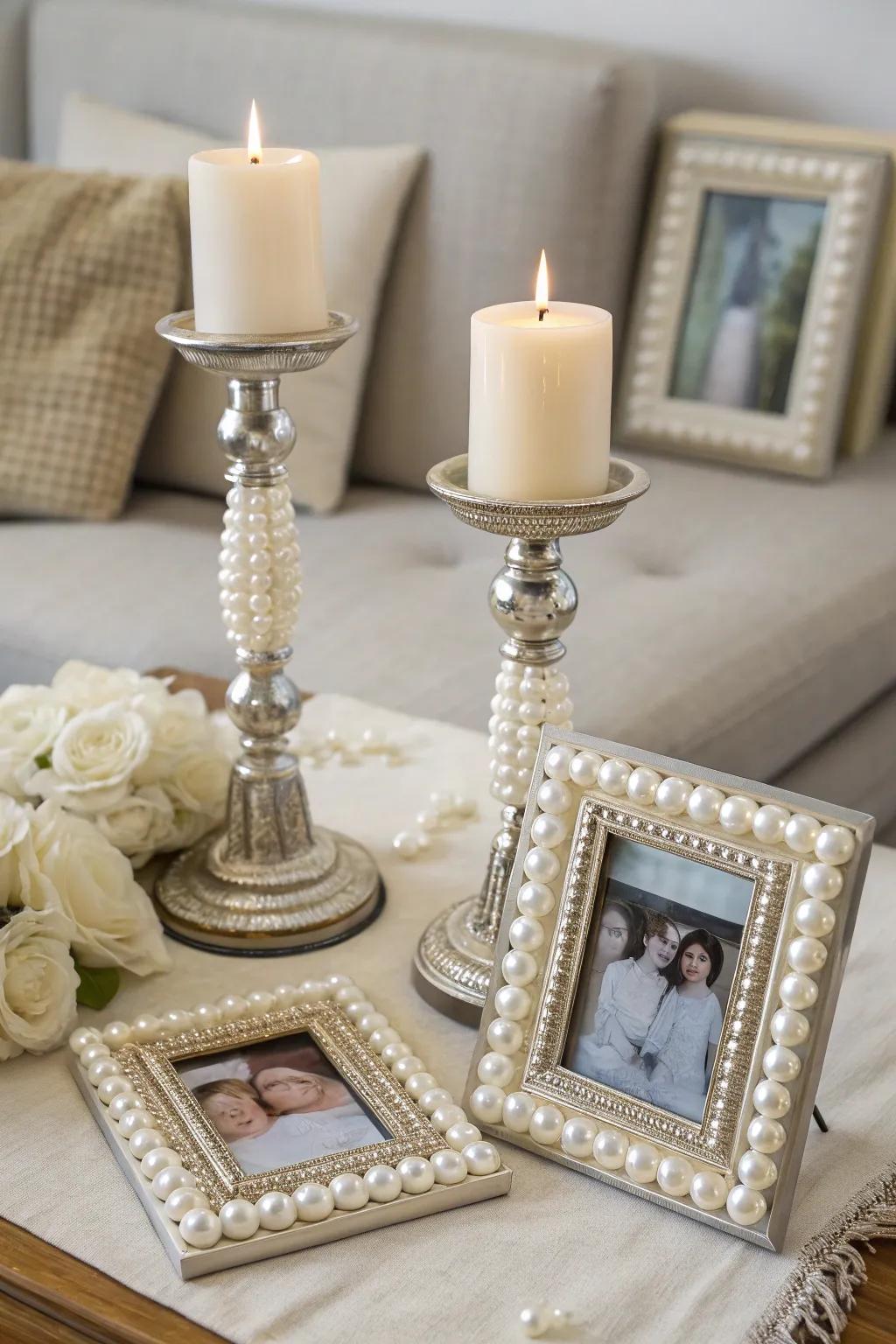 Achieve a chic upgrade with decorative items adorned with pearl embellishments.