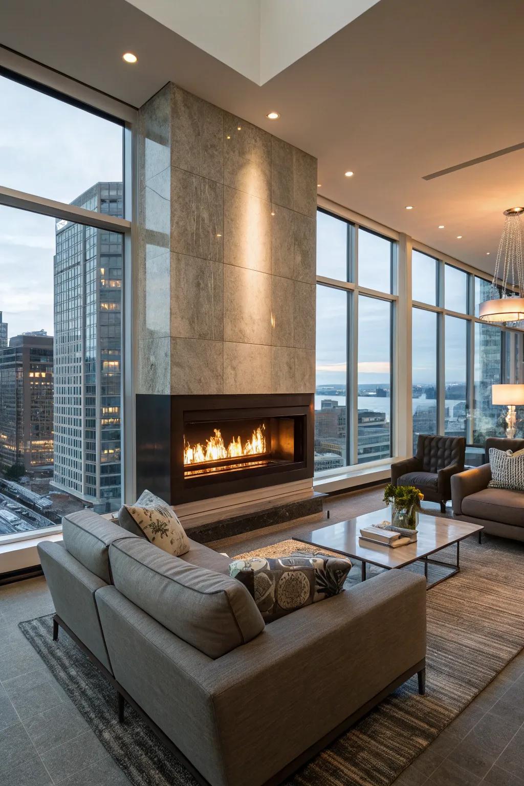 A hearth adds coziness and charm.