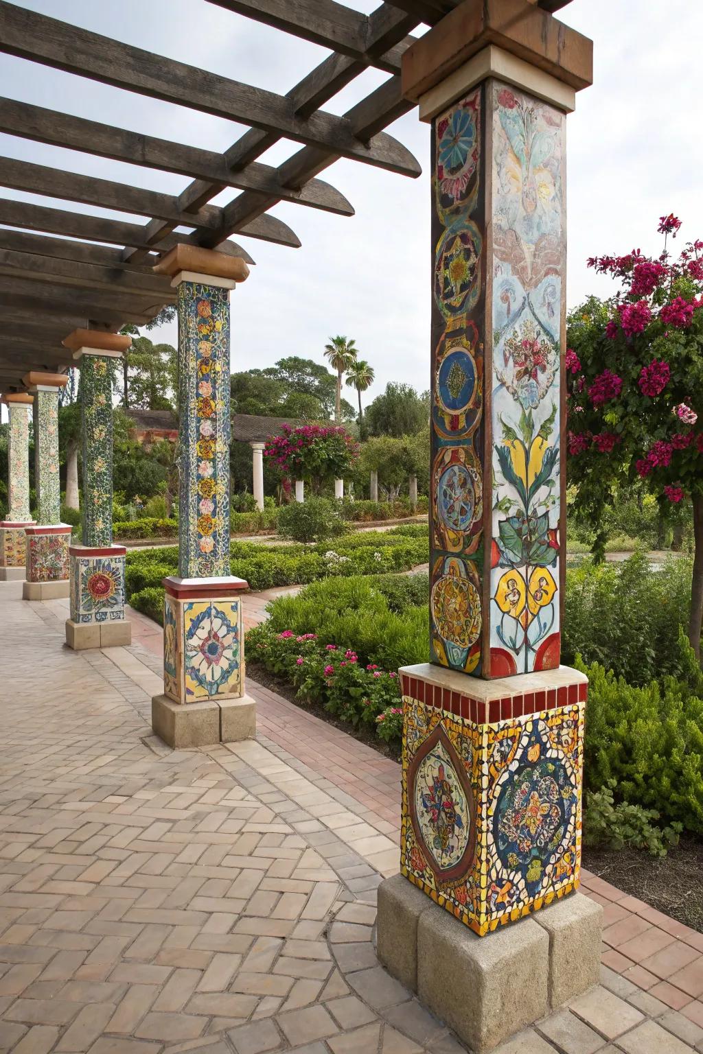 Tile mosaics present a colorful, artistic embellishment.