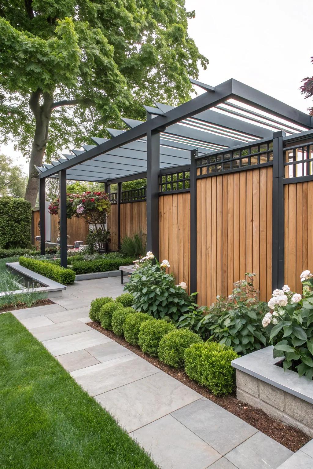 Assorted materials proffer a creative and vibrant privacy resolution.