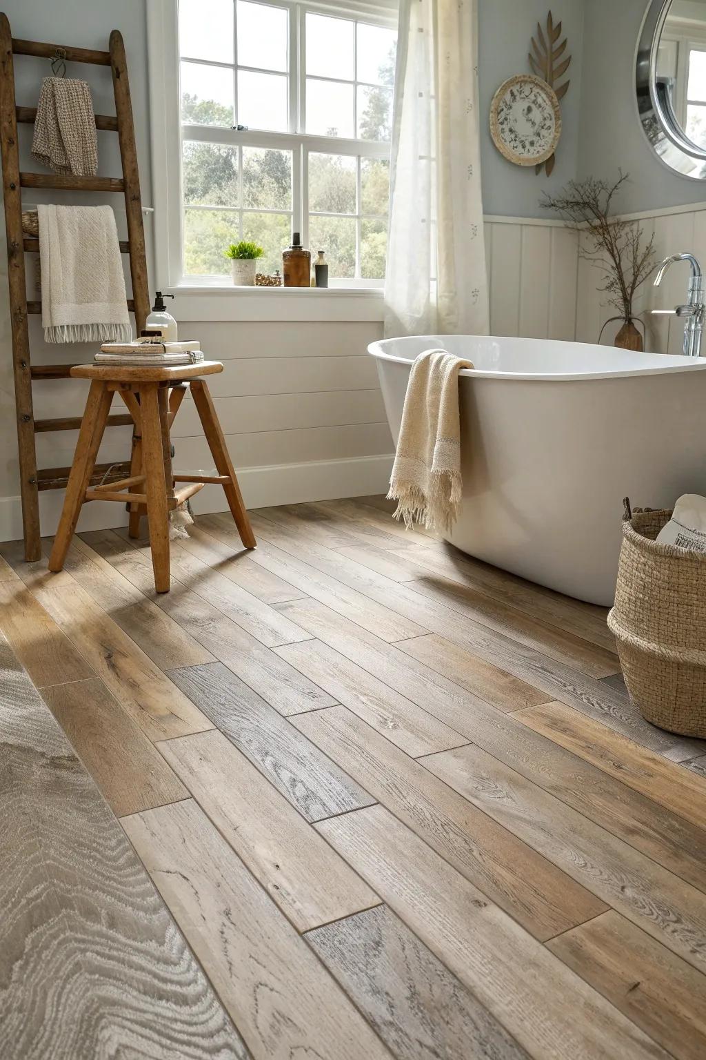 Add rustic charm to your bathroom with textured finishes that feel welcoming and warm.