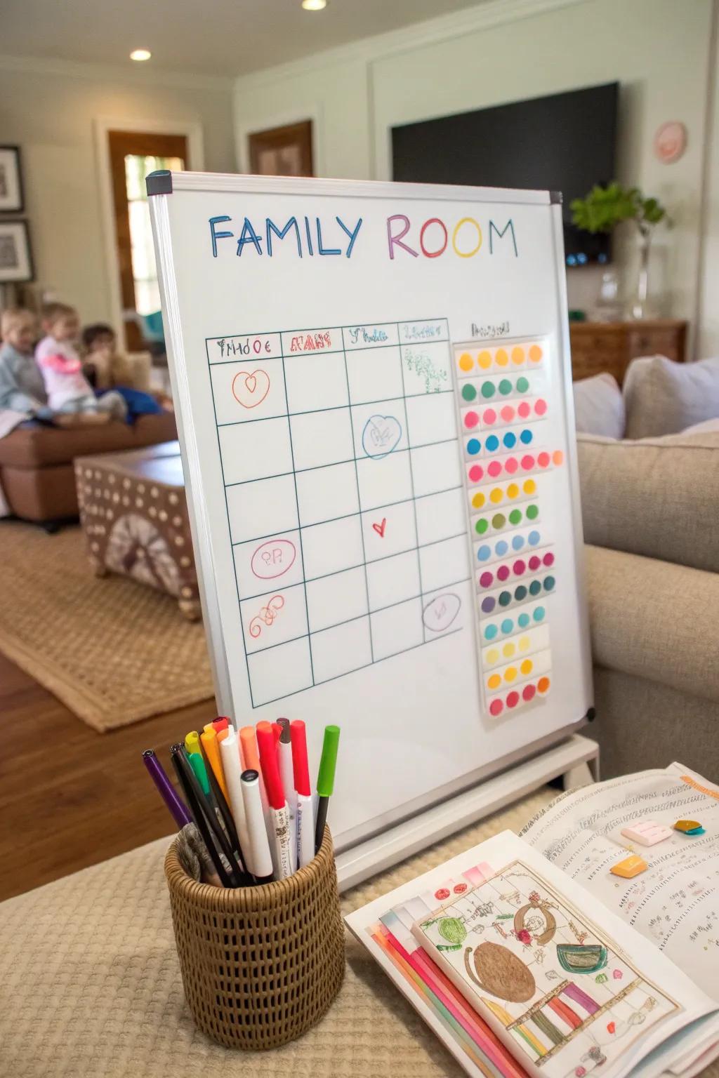 Monitor household tasks via an entertaining domestic task schedule.