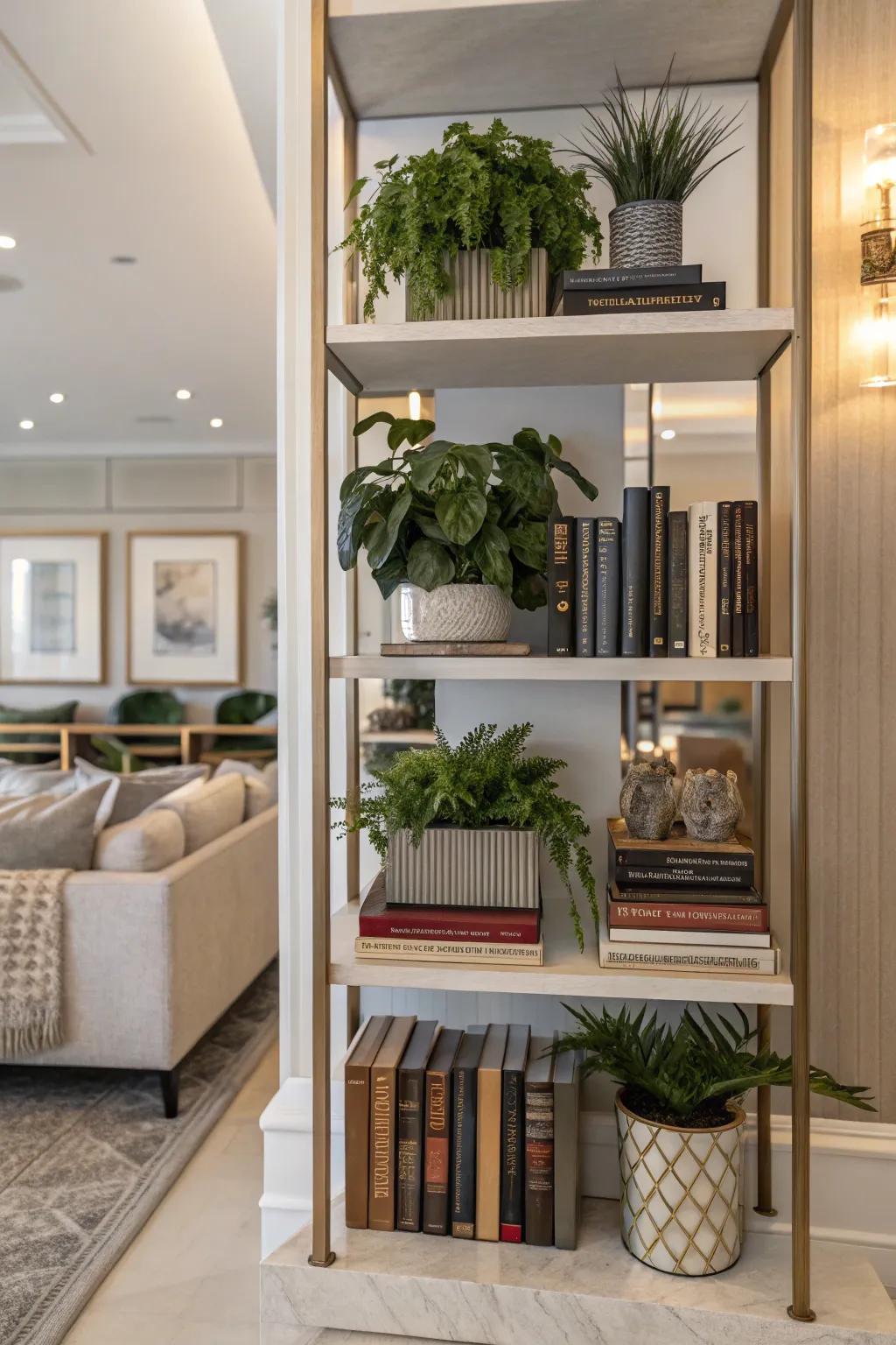 A functional and decorative plant shelf enhancing the elegance of the space.