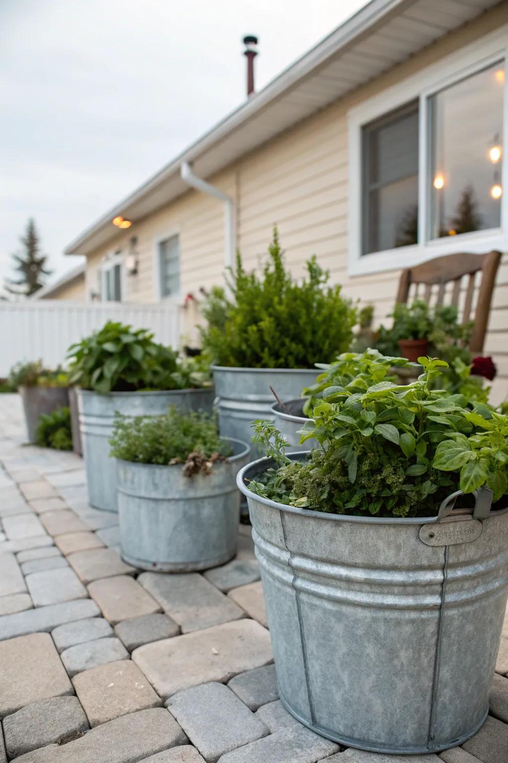 Realize industrial chic with polished metal receptacles.