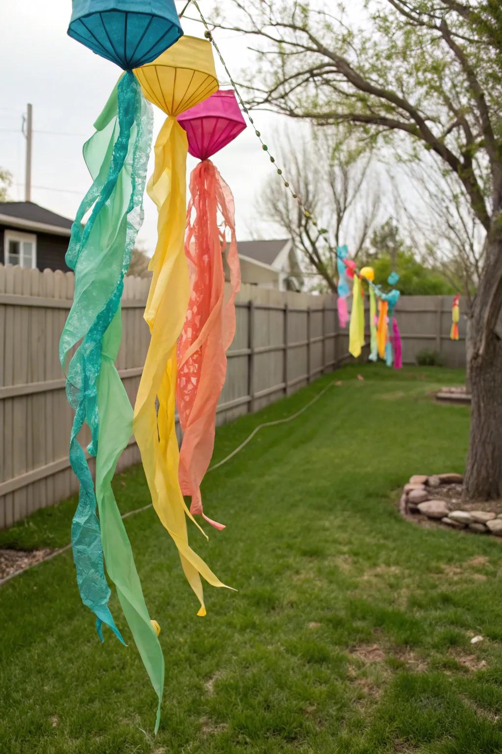 Bring color and movement with tablecloth wind catchers.