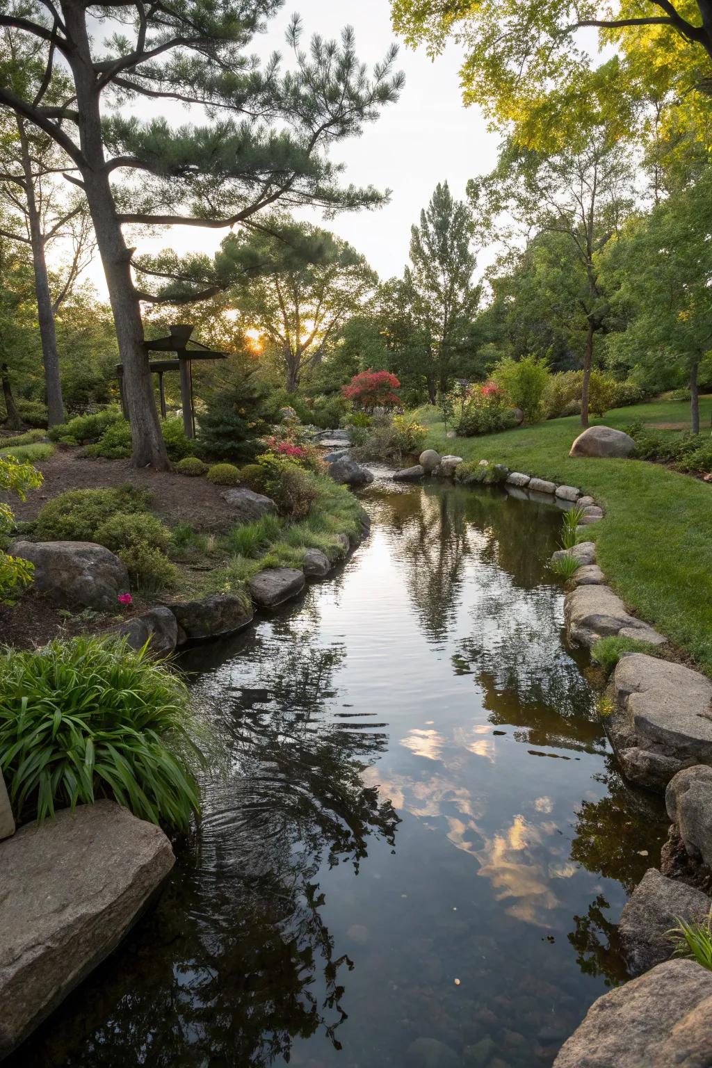 Mirrored streams fashion serene and contemplative expanses.
