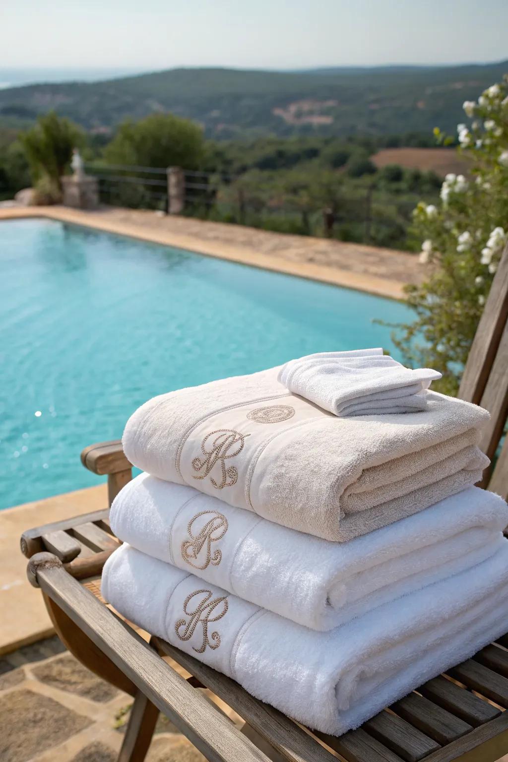 Personalized toweling delivering an exclusive accent to the festivity.