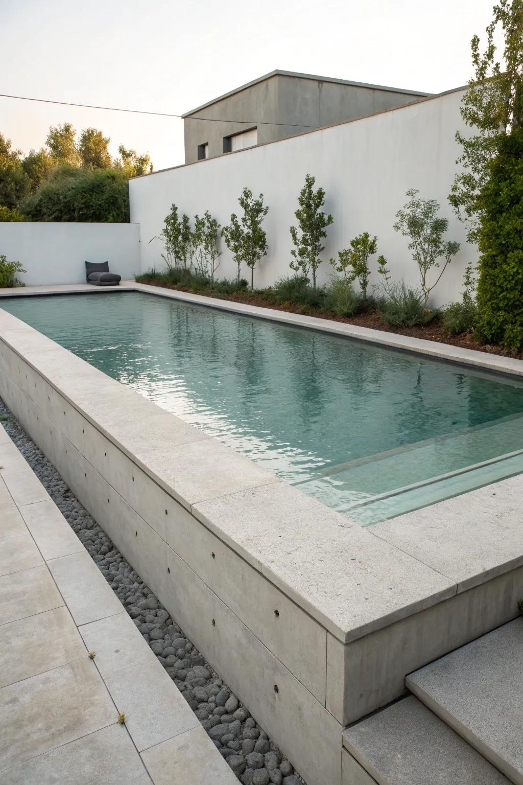 Cantilevered concrete delivers a seamless and contemporary pool border.
