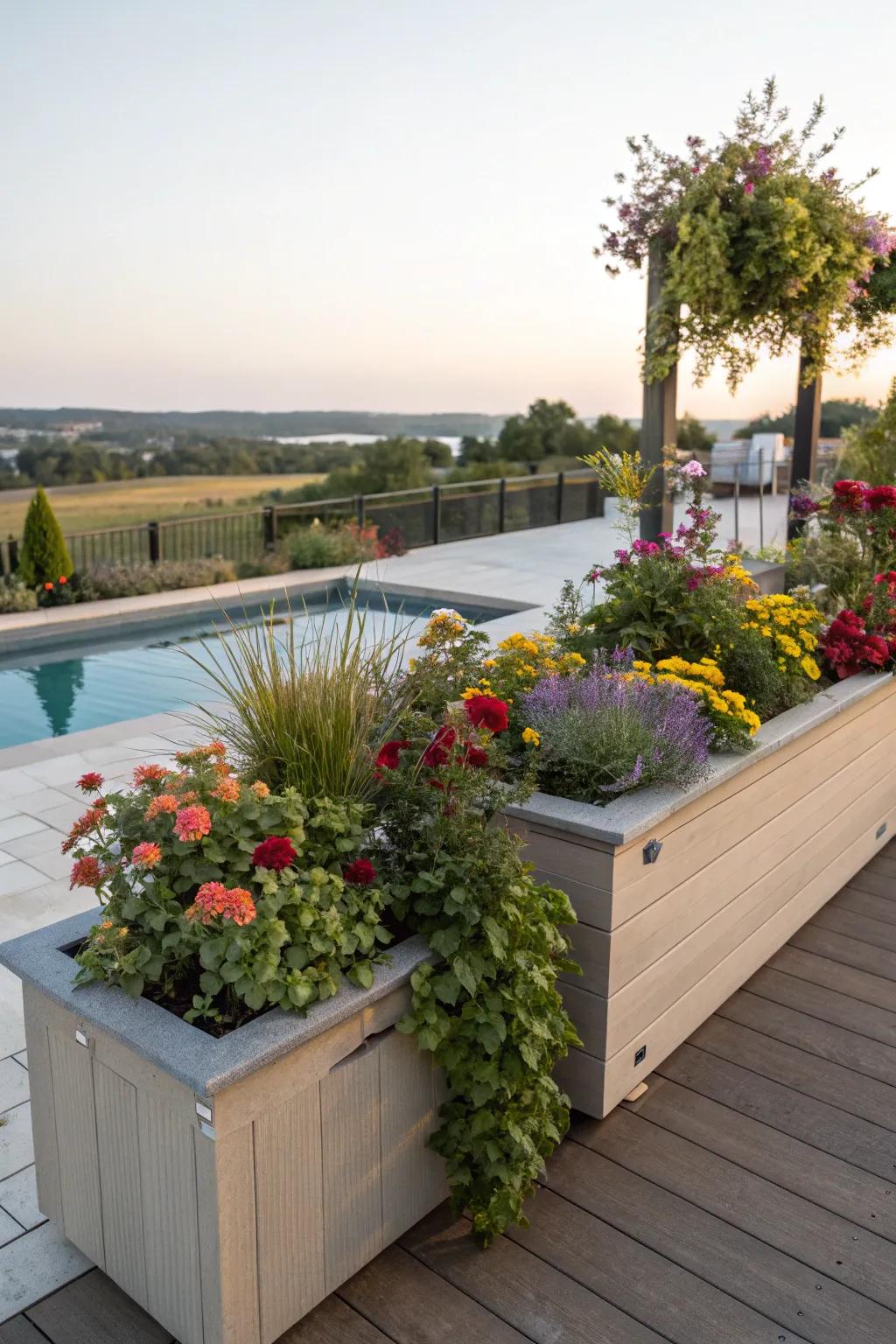 Introduce greenery and charm with integrated plant containers.